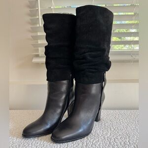 Donald J. Pliner Odessa Slouched Black Suede And Leather Knee Boots Size 7 1/2